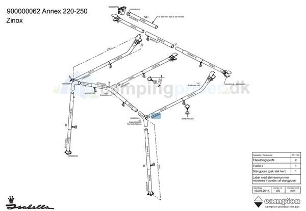 Anneks 220x250 cm side overligger 