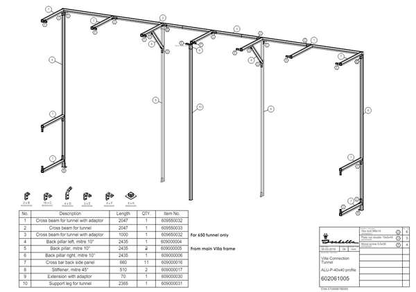 Alu støtteben til tunnel 2365 mm Isabella Villa